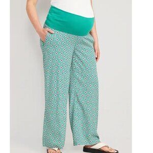 Old Navy maternity Foldover-Waist Playa Soft-Spun Wide-Leg Pants Tiled Green L